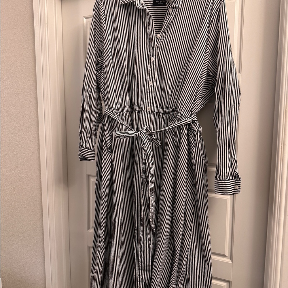Lane Bryant Black and White Striped Long Sleeve Dress